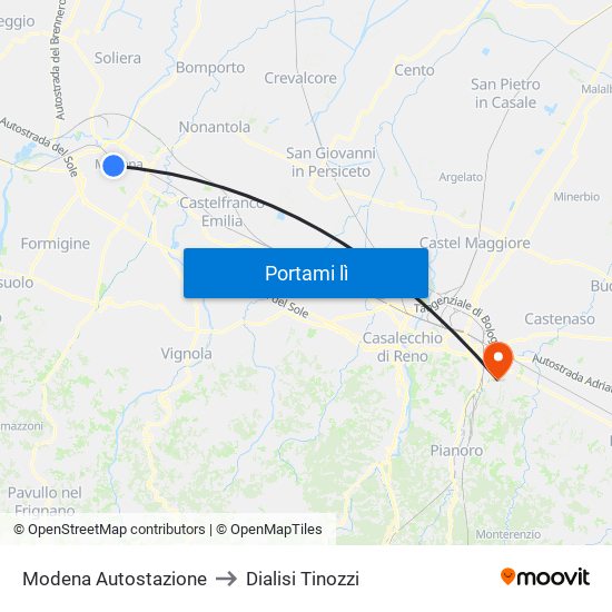 Modena Autostazione to Dialisi Tinozzi map