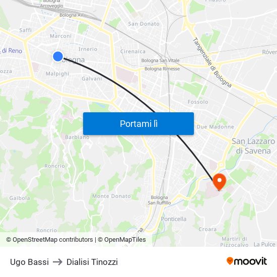 Ugo Bassi to Dialisi Tinozzi map
