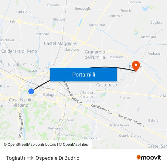 Togliatti to Ospedale Di Budrio map