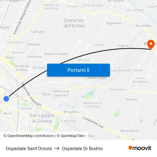 Ospedale Sant'Orsola to Ospedale Di Budrio map