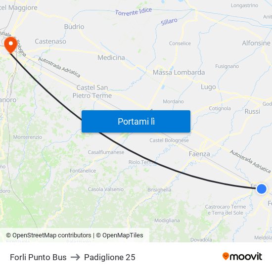 Forli Punto Bus to Padiglione 25 map