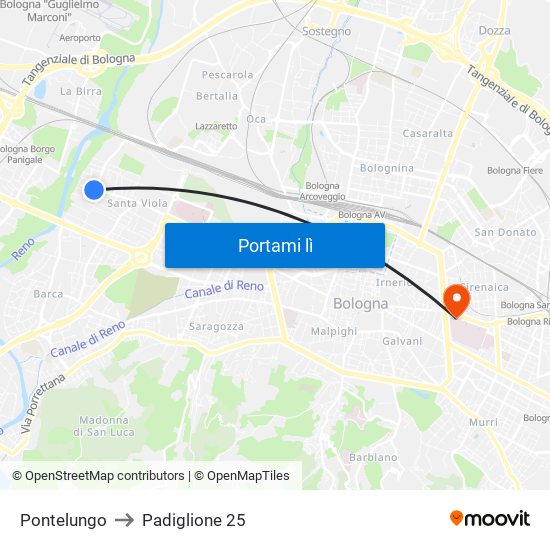 Pontelungo to Padiglione 25 map
