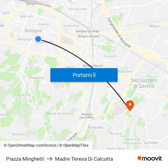Piazza Minghetti to Madre Teresa Di Calcutta map