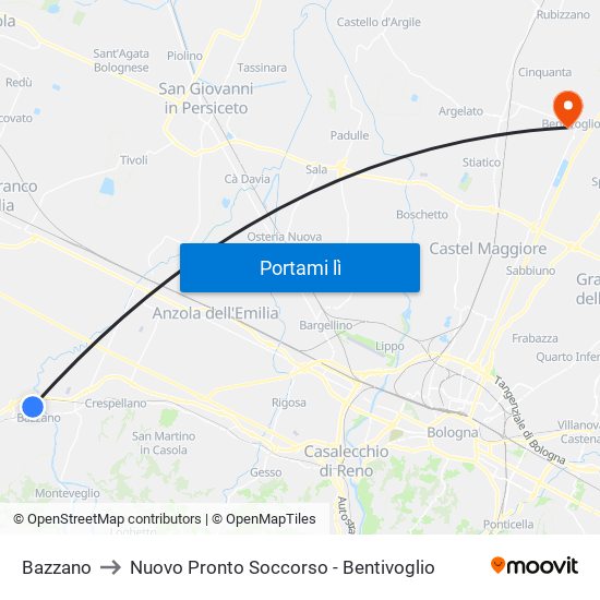 Bazzano to Nuovo Pronto Soccorso - Bentivoglio map