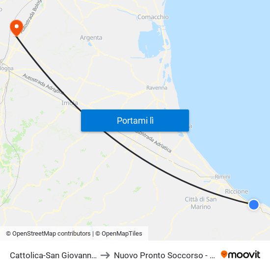 Cattolica-San Giovanni-Gabicce to Nuovo Pronto Soccorso - Bentivoglio map