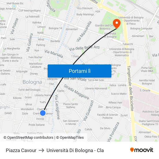 Piazza Cavour to Università Di Bologna - Cla map