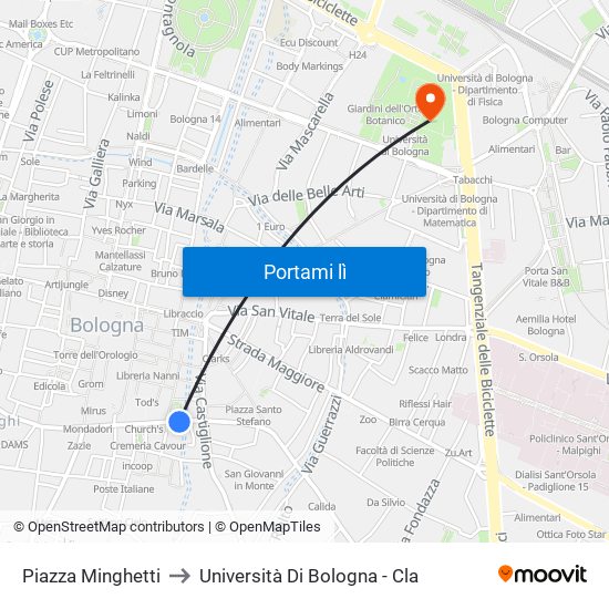 Piazza Minghetti to Università Di Bologna - Cla map