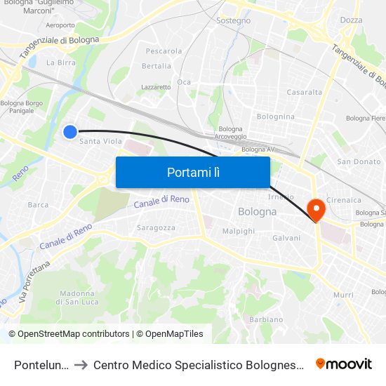 Pontelungo to Centro Medico Specialistico Bolognese S.R.L. map