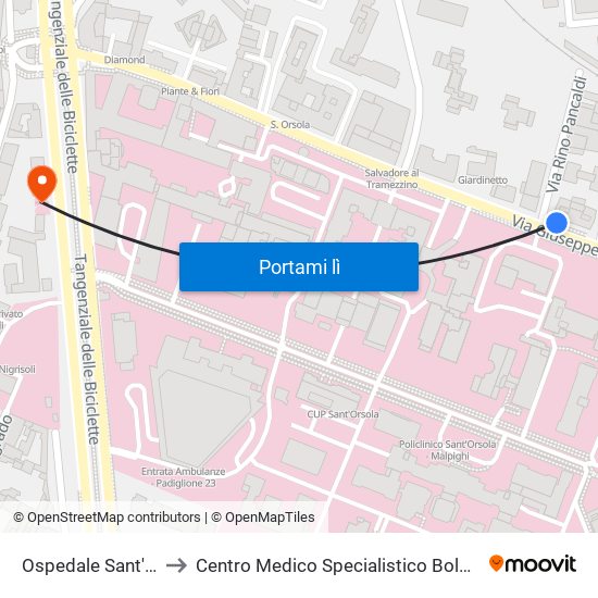 Ospedale Sant'Orsola to Centro Medico Specialistico Bolognese S.R.L. map