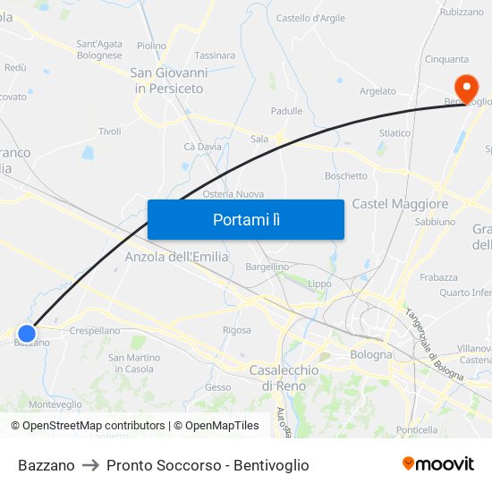 Bazzano to Pronto Soccorso - Bentivoglio map