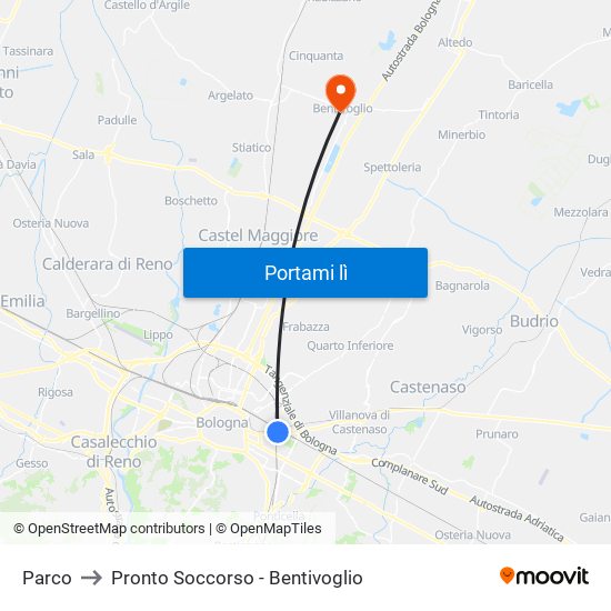 Parco to Pronto Soccorso - Bentivoglio map