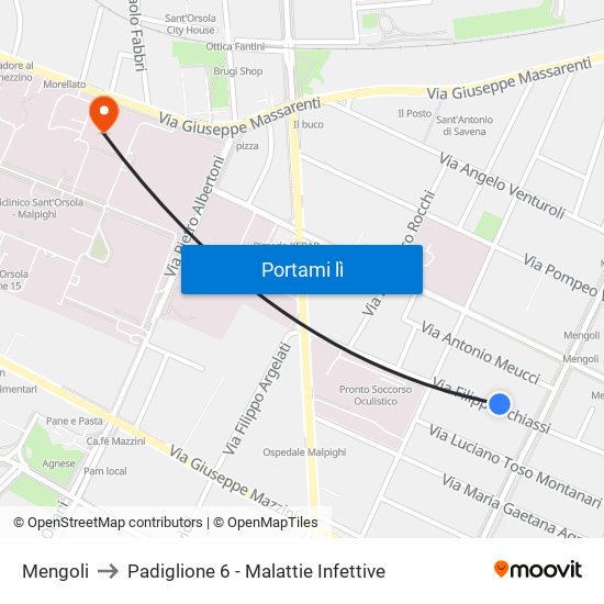 Mengoli to Padiglione 6 - Malattie Infettive map