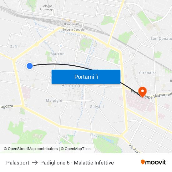Palasport to Padiglione 6 - Malattie Infettive map