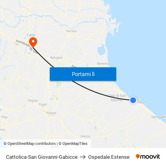 Cattolica-San Giovanni-Gabicce to Ospedale Estense map