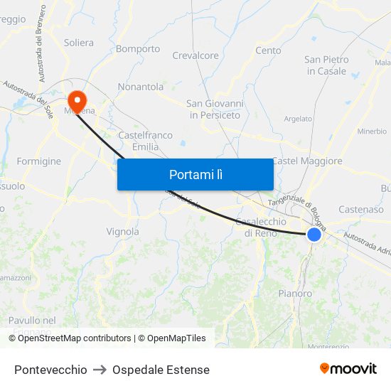 Pontevecchio to Ospedale Estense map