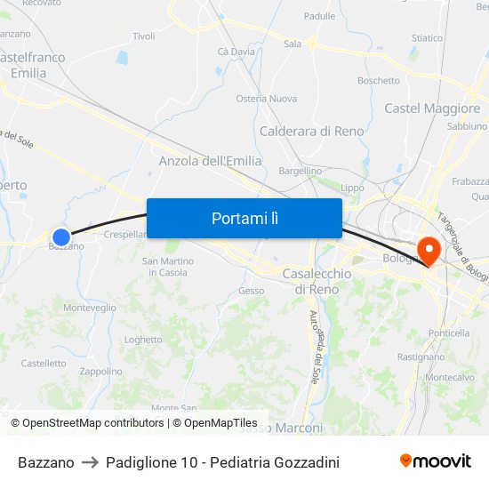 Bazzano to Padiglione 10 - Pediatria Gozzadini map