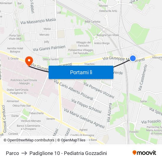 Parco to Padiglione 10 - Pediatria Gozzadini map