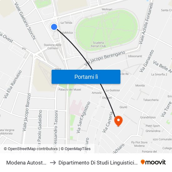 Modena Autostazione to Dipartimento Di Studi Linguistici E Culturali map