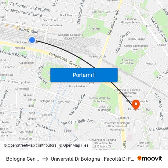 Bologna Centrale to Università Di Bologna - Facoltà Di Farmacia map