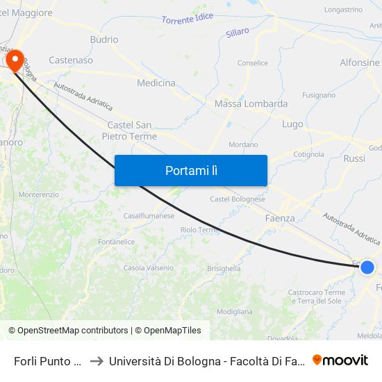Forli Punto Bus to Università Di Bologna - Facoltà Di Farmacia map