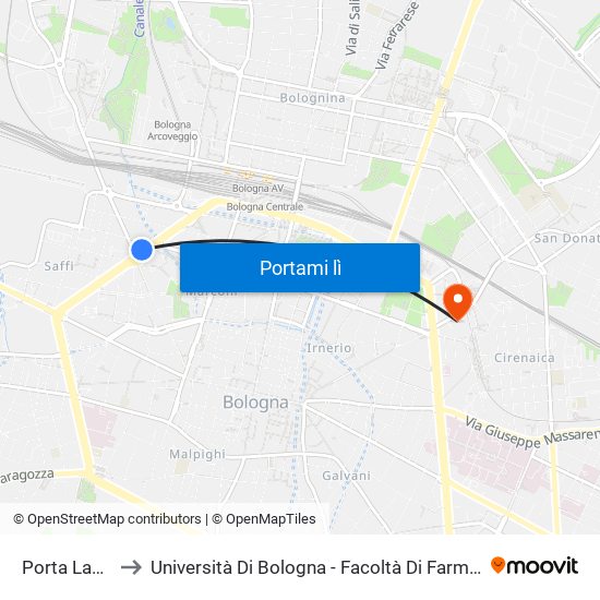 Porta Lame to Università Di Bologna - Facoltà Di Farmacia map