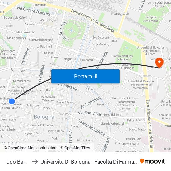 Ugo Bassi to Università Di Bologna - Facoltà Di Farmacia map