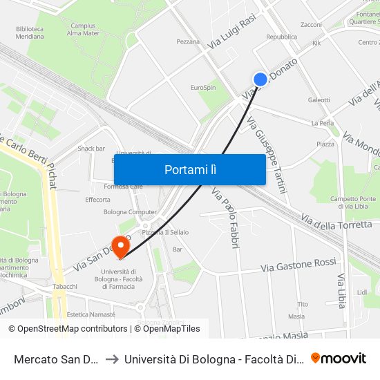 Mercato San Donato to Università Di Bologna - Facoltà Di Farmacia map