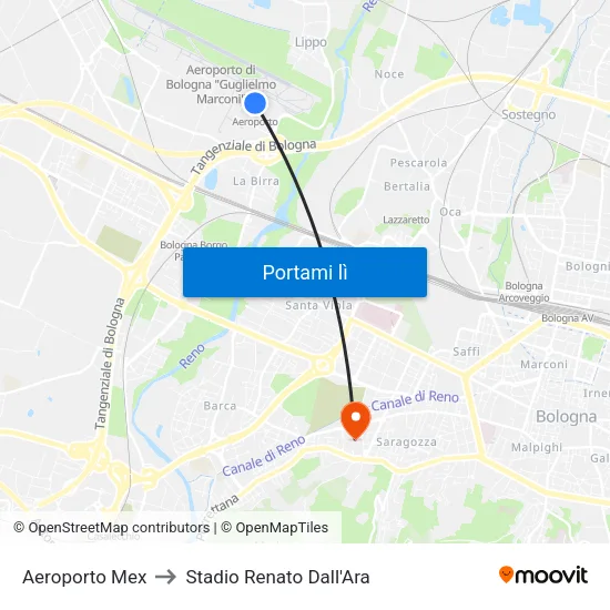 Aeroporto Mex to Stadio Renato Dall'Ara map