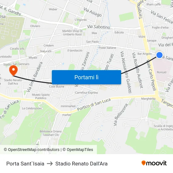 Porta Sant`Isaia to Stadio Renato Dall'Ara map
