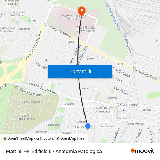 Martini to Edificio E - Anatomia Patologica map