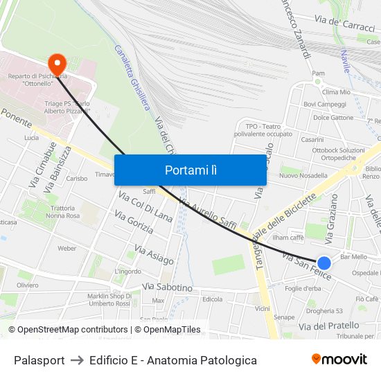 Palasport to Edificio E - Anatomia Patologica map