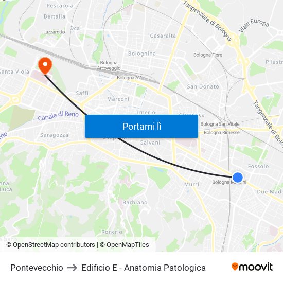 Pontevecchio to Edificio E - Anatomia Patologica map