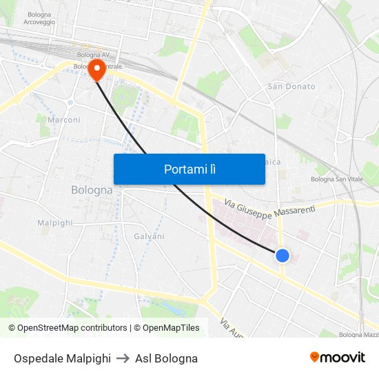 Ospedale Malpighi to Asl Bologna map