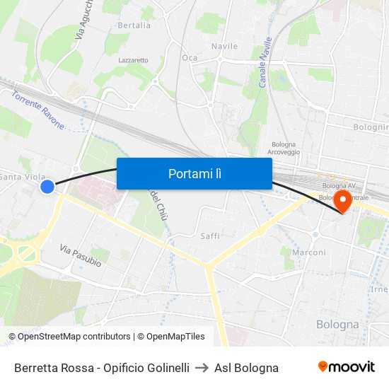 Berretta Rossa - Opificio Golinelli to Asl Bologna map