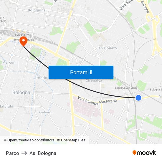 Parco to Asl Bologna map