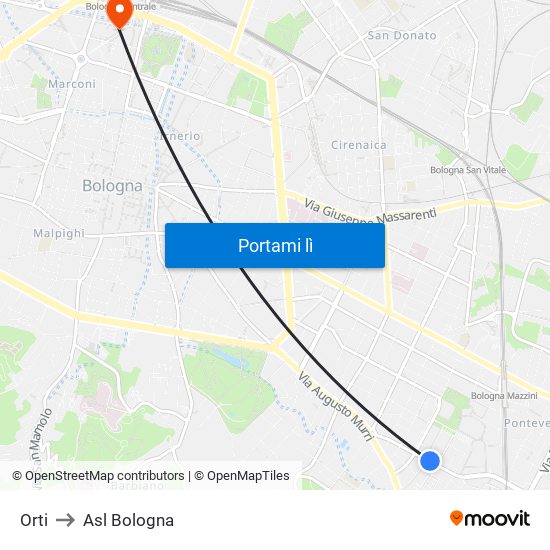 Orti to Asl Bologna map