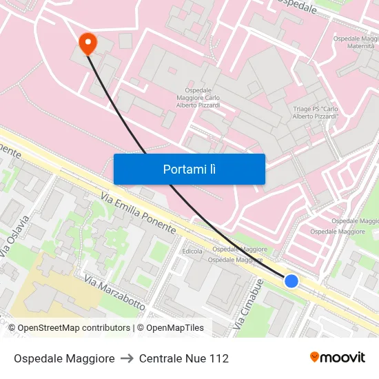 Ospedale Maggiore to Centrale Nue 112 map