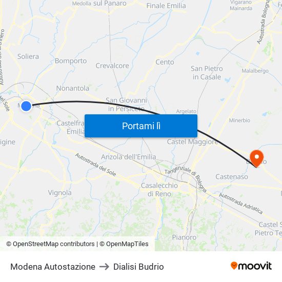 Modena Autostazione to Dialisi Budrio map