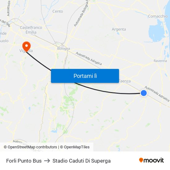 Forli Punto Bus to Stadio Caduti Di Superga map