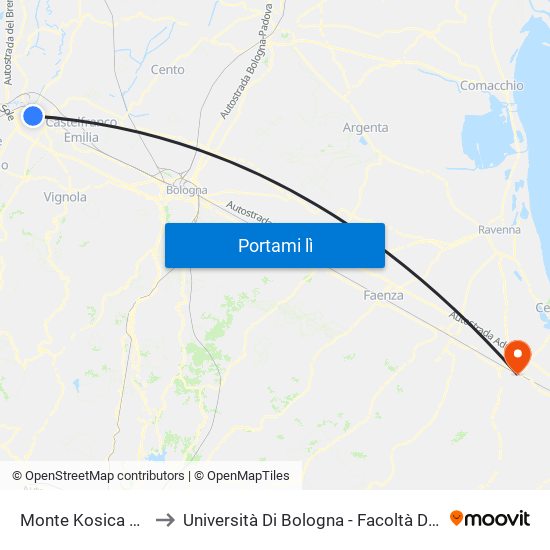 Monte Kosica Barozzi to Università Di Bologna - Facoltà Di Psicologia map