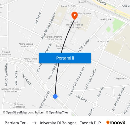 Barriera Terminal to Università Di Bologna - Facoltà Di Psicologia map