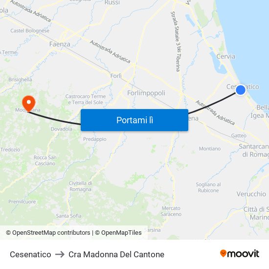 Cesenatico to Cra Madonna Del Cantone map