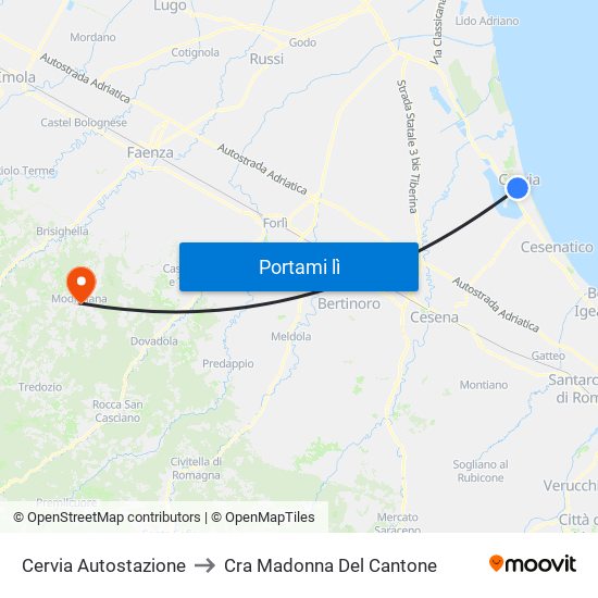 Cervia Autostazione to Cra Madonna Del Cantone map
