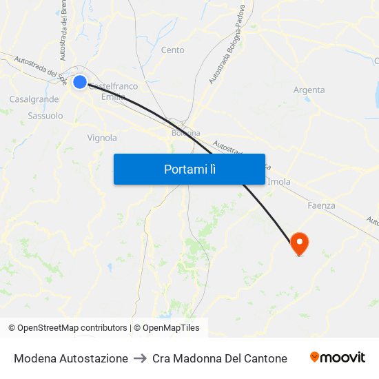 Modena  Autostazione to Cra Madonna Del Cantone map