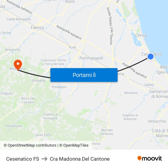 Cesenatico FS to Cra Madonna Del Cantone map