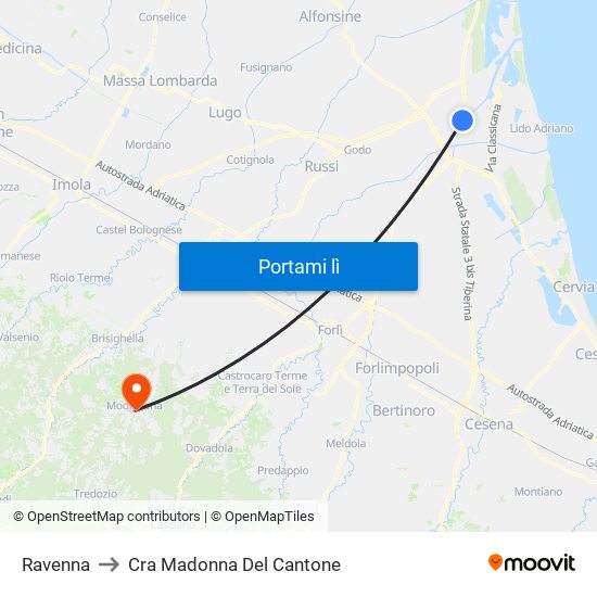 Ravenna to Cra Madonna Del Cantone map