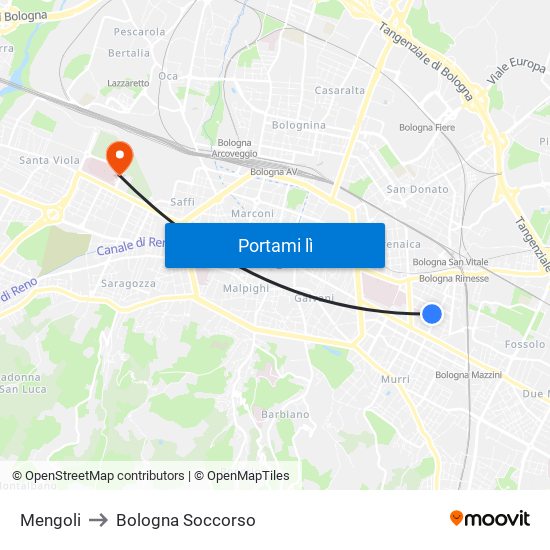 Mengoli to Bologna Soccorso map