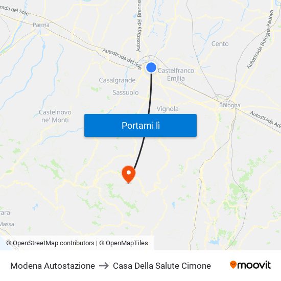 Modena Autostazione to Casa Della Salute Cimone map