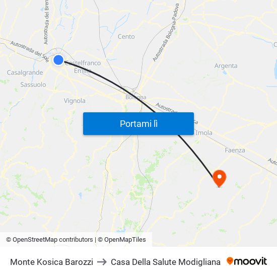 Monte Kosica Barozzi to Casa Della Salute Modigliana map