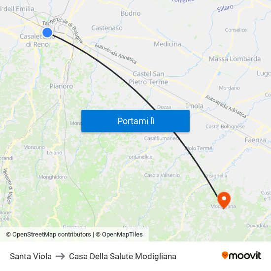 Santa Viola to Casa Della Salute Modigliana map